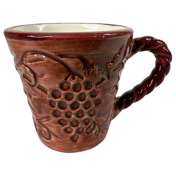 2 Fioriware Jardinware Grape Garland Embossed Leaf Coffee Mugs Twisted Handles - Picture 2 of 12